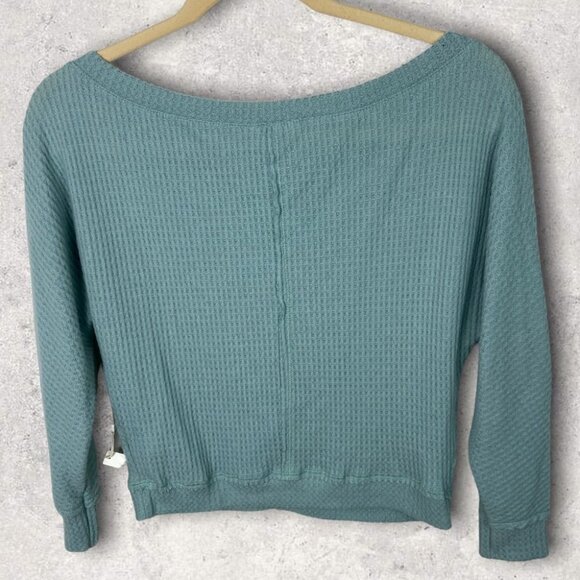 NWT Nordstrom Dolman Sleeve Waffle Knit Thermal Sweater Green Size XS Caslon Top - Picture 3 of 10